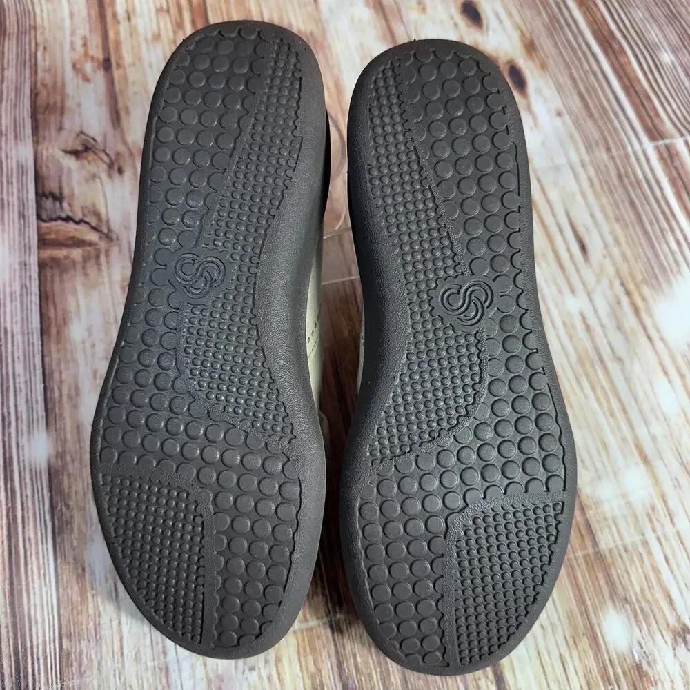 Clarks Cloudsteppers SILLIAN STAR Size 7 Tan Criss Cross Loafers Shoes Flats - Picture 8 of 10